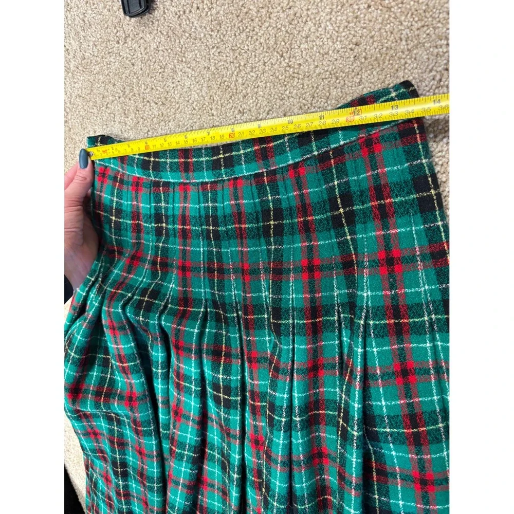 Pendleton Classic Plaid Wool Pleated Midi Skirt‎ Size 8 Green Red Black